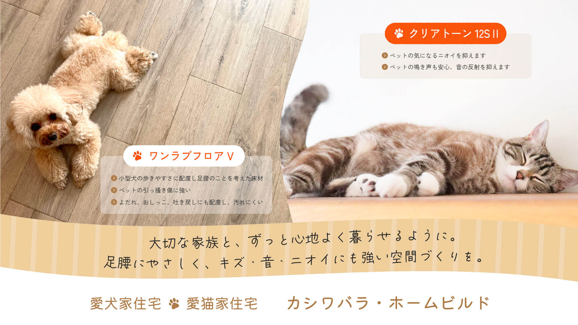 大切な家族と、ずっと心地よく暮らせるように。足腰にやさしく、キズ・音・ニオイにも強い空間づくりを。